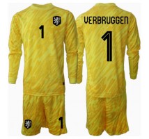 Holandia Bart Verbruggen #1 Bramkarskie Koszulka Wyjazdowa dzieci ME 2024 Długi Rękaw (+ krótkie spodenki)